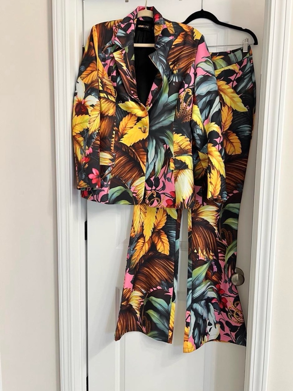 Fashion Nova Floral Blazer & Wide-Leg Pants Set - Pink, Yellow, Green, Brown